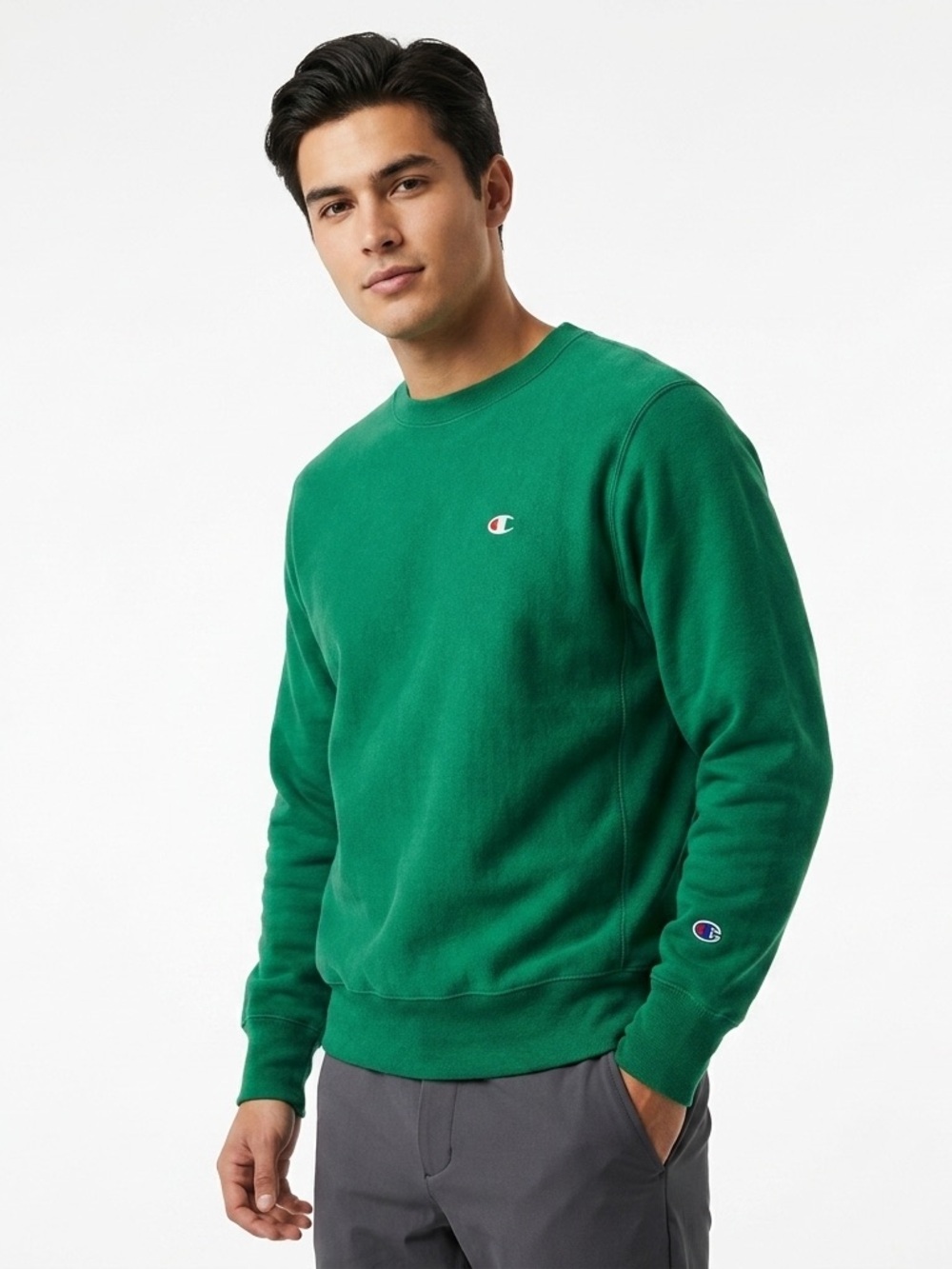 Champion Reverse Weave Crewneck Embroidered Logo Fleece Kelly Green Small